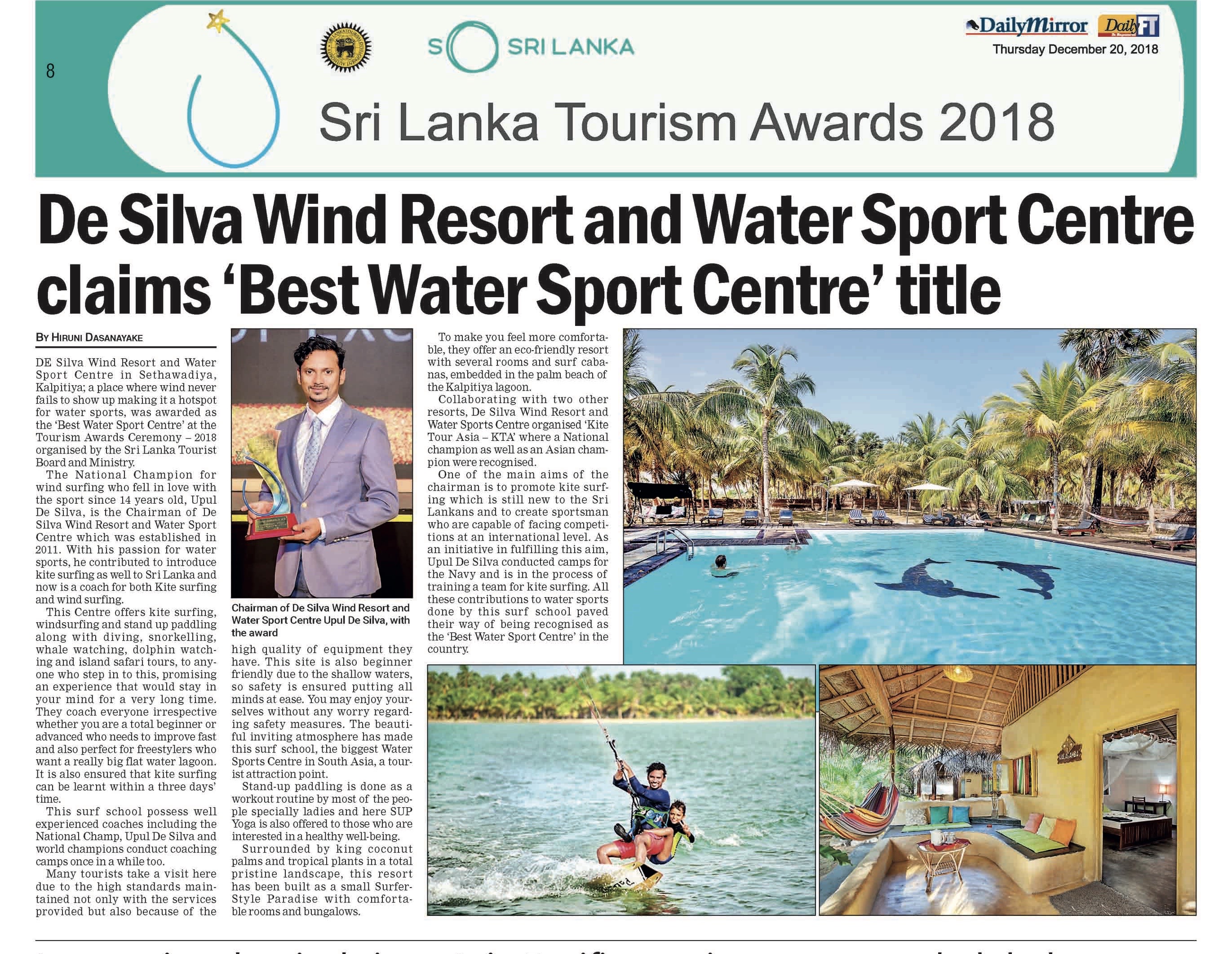 Local press feature about De Silva Windresort Kalpitiya